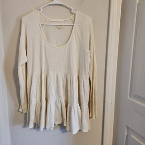 Anthropologie Maeve Cream Tunic Babydoll Tiered Longsleeve Top Large